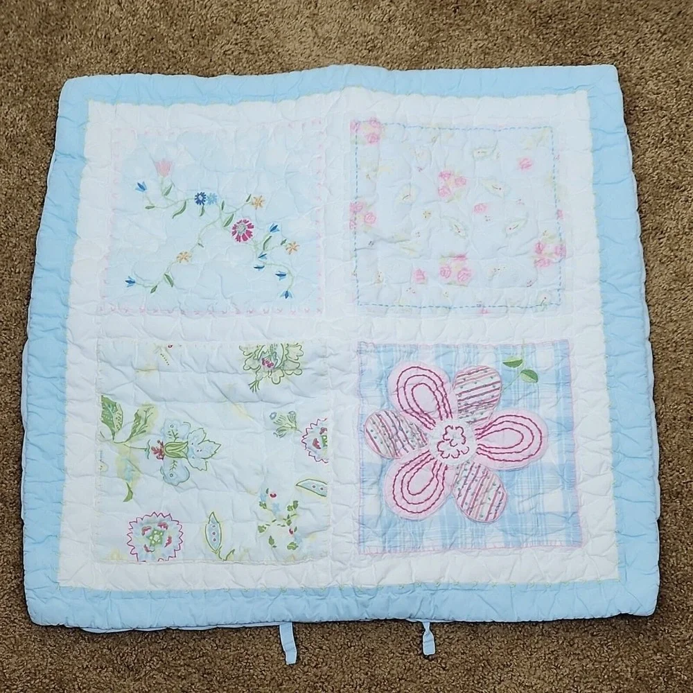 Pottery Barn Kids Floral Quilted Pillow Sham cottagecore Patchwork nursery 25x25